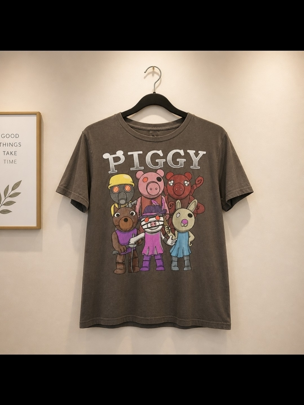 Piggy Roblox Graphic T Shirt XL Charcoal Brown Short Sleeve Gamer Tee